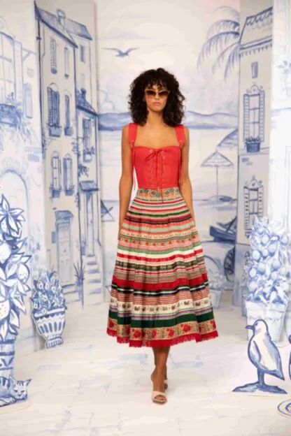 Opulence Ribbon Skirt – Handcrafted Multicolour Stripe Design by