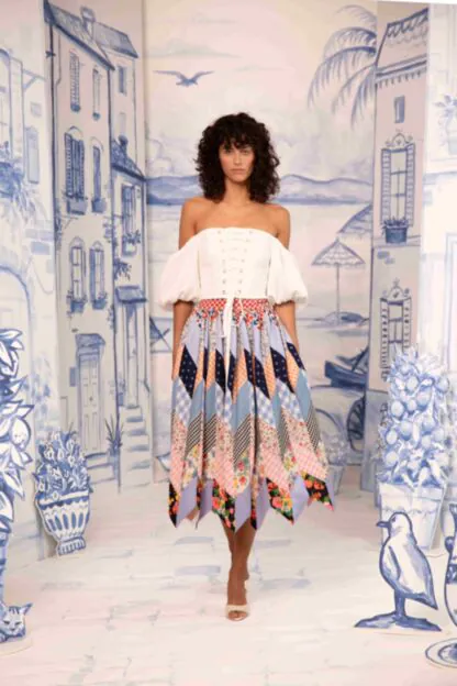 Long Patchwork Skirt - Boho Skirt with Mixed Patterns & High Waist