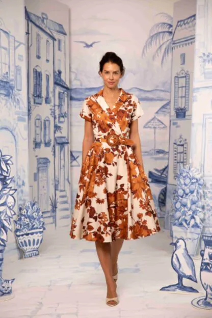 Floral Midi Dress – Wrap V-Neck Dress with Belt by Lena Hoschek