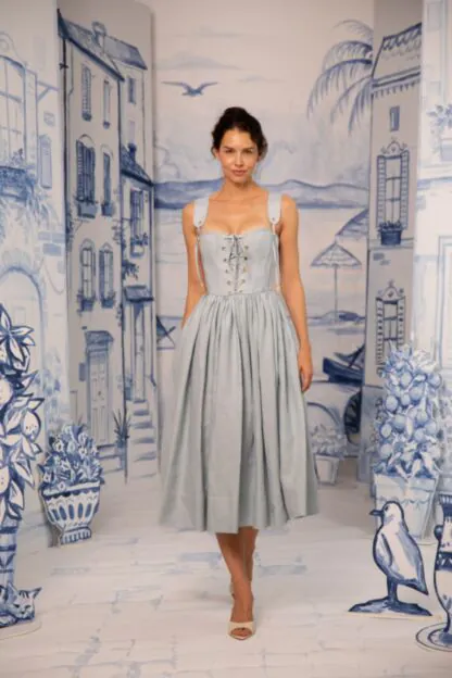 Corset Midi Dress  Cloud Blue Lace-Up Dress by Lena Hoschek