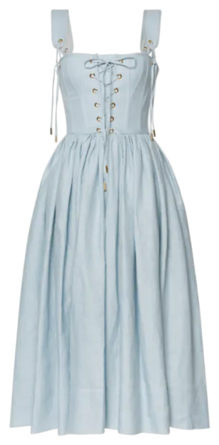 Corset Midi Dress – Cloud Blue Lace-Up Dress by Lena Hoschek Corset Midi Dress – Cloud Blue Lace-Up Dress by Lena Hoschek