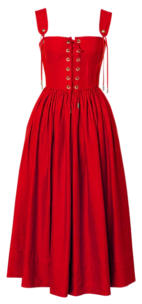 Corset Midi Dress Pomodoro Red Lace-Up Dress by Lena Hoschek Corset Midi Dress Pomodoro Red Lace-Up Dress by Lena Hoschek