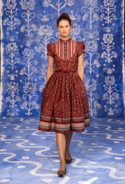 Tradition Gretl Dress  Red Floral Dress with Puff Sleeves by Lena Hoschek