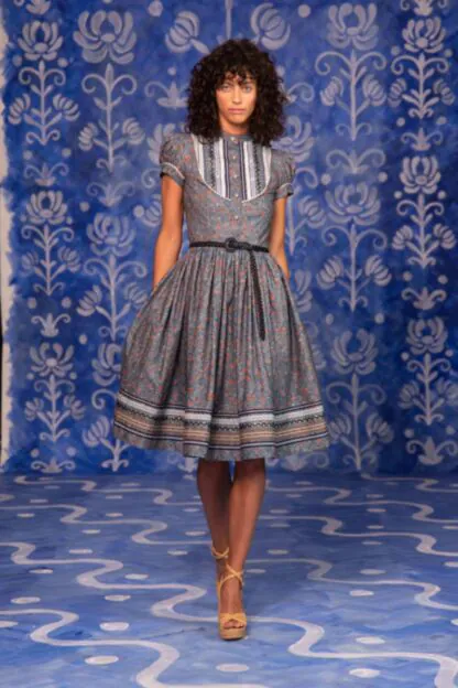 Tradition “Gretl” Dress – Blue Floral Dress with Puff Sleeves by