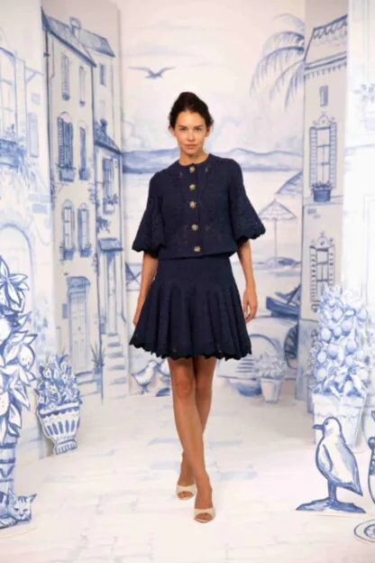 Navy Lace Mini Skirt – Pleated High-Waist Skirt by Lena Hoschek