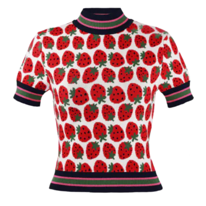 Summer Knit Top - Top with Playful Strawberry Pattern by Lena Hoschek