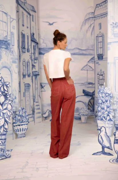 High-Waist Palazzo Pants - Flowing Denim Trousers by Lena Hoschek