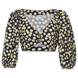 Short Blouse with Daisy Print – Blouse with V-neck and Puff