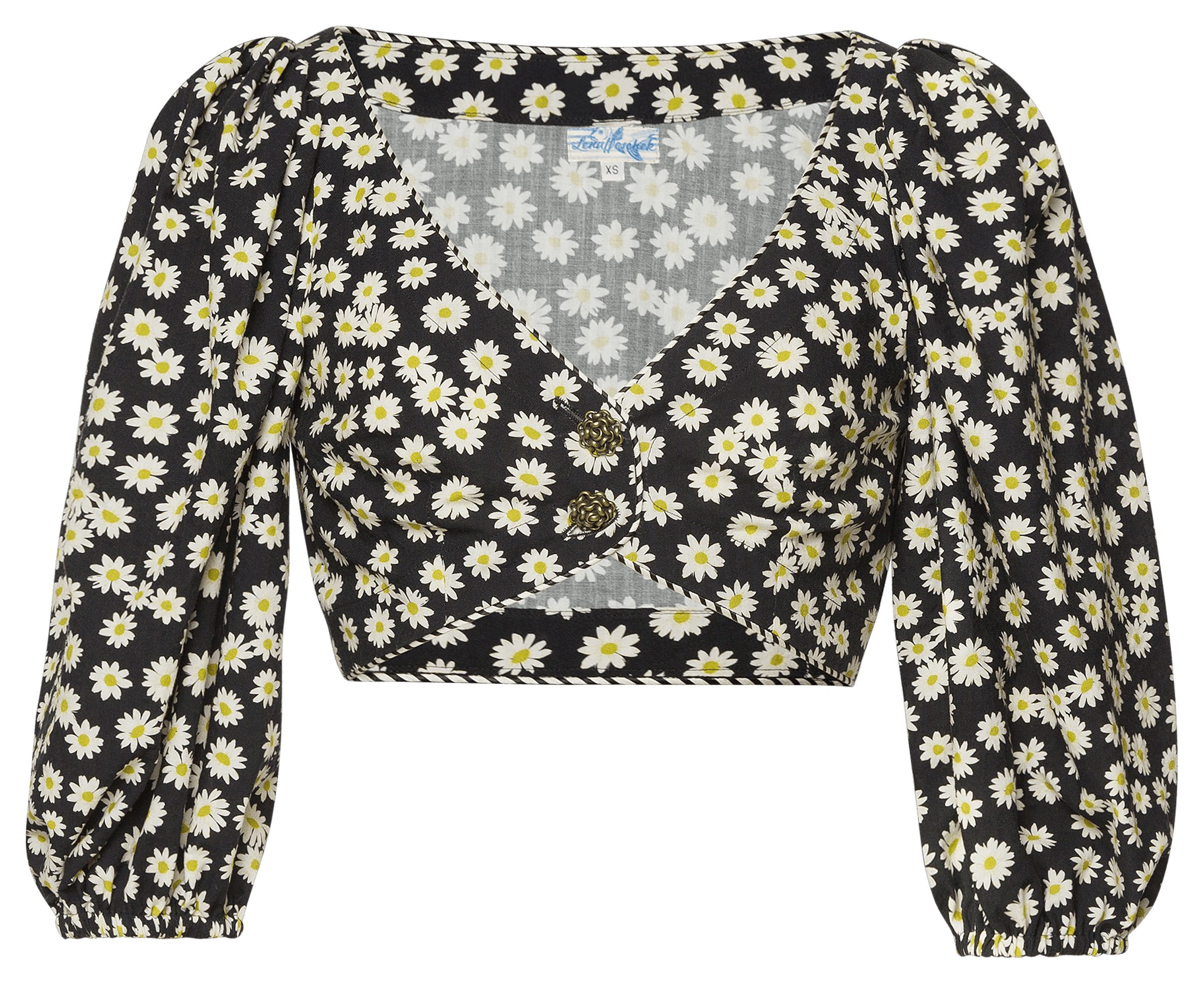 Short Blouse with Daisy Print – Blouse with V-neck and Puff
