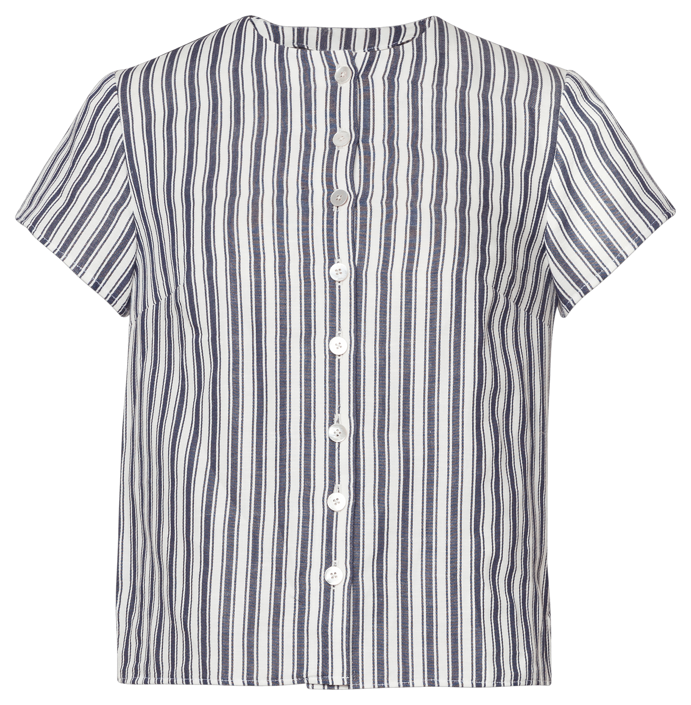 Striped Blouse – Natural White & Dark Blue Button-Front Top by 