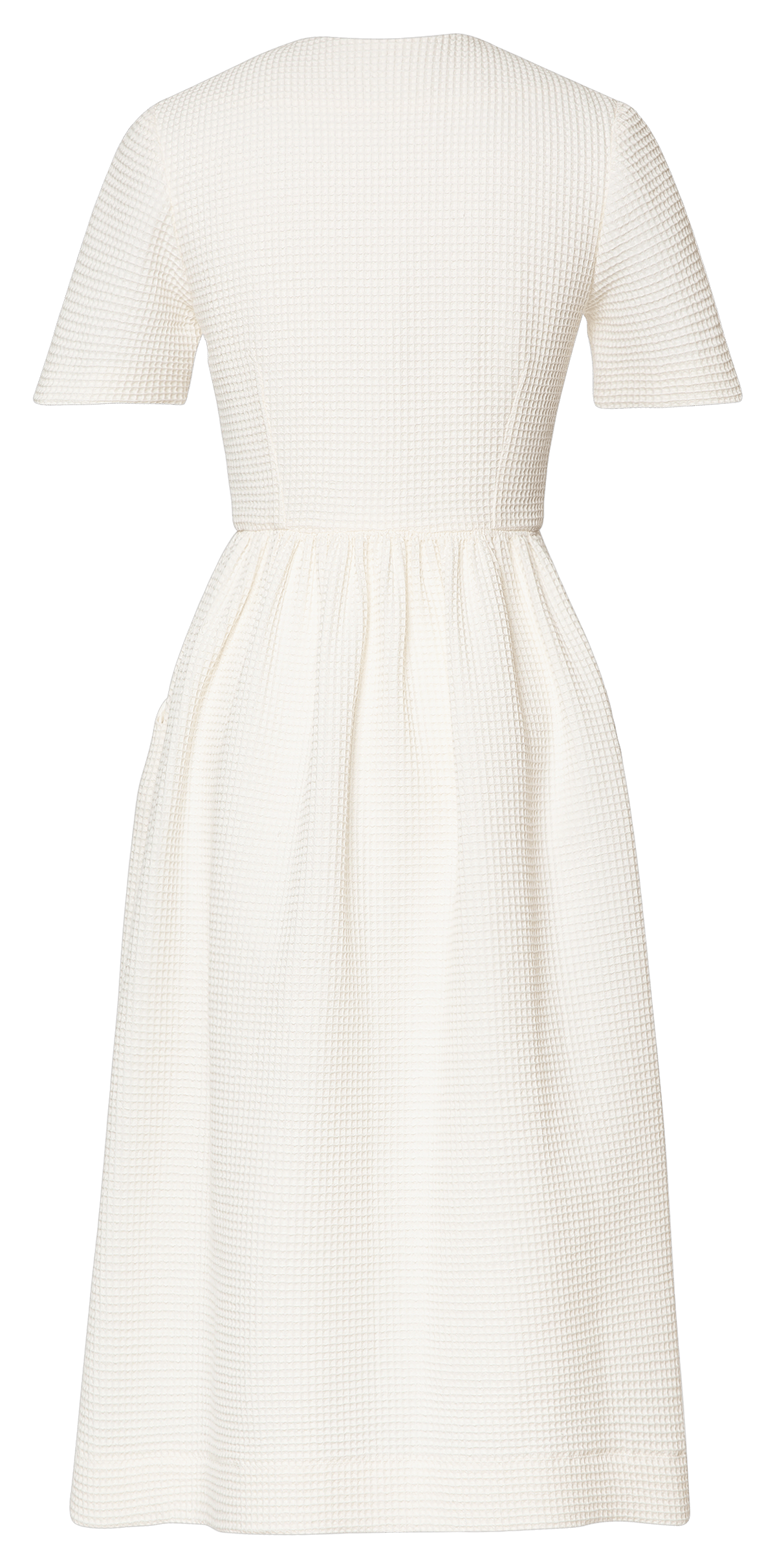 Off-White Midi Dress – Gold Button Pleated Dress by Lena Hoschek