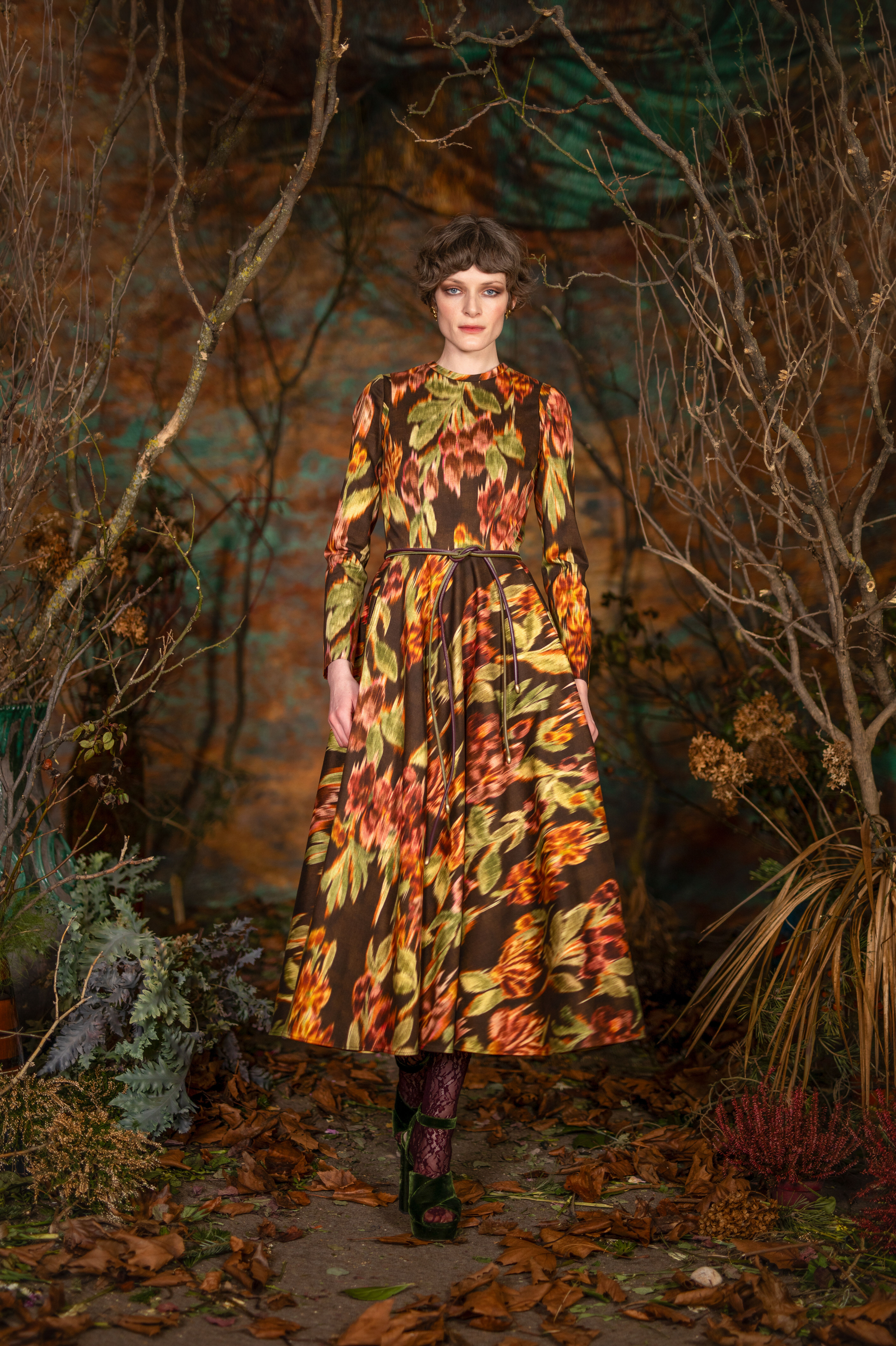 ワンピース Winter Floral Long-sleeve Dress dress_ophelia_flower_haze_belt