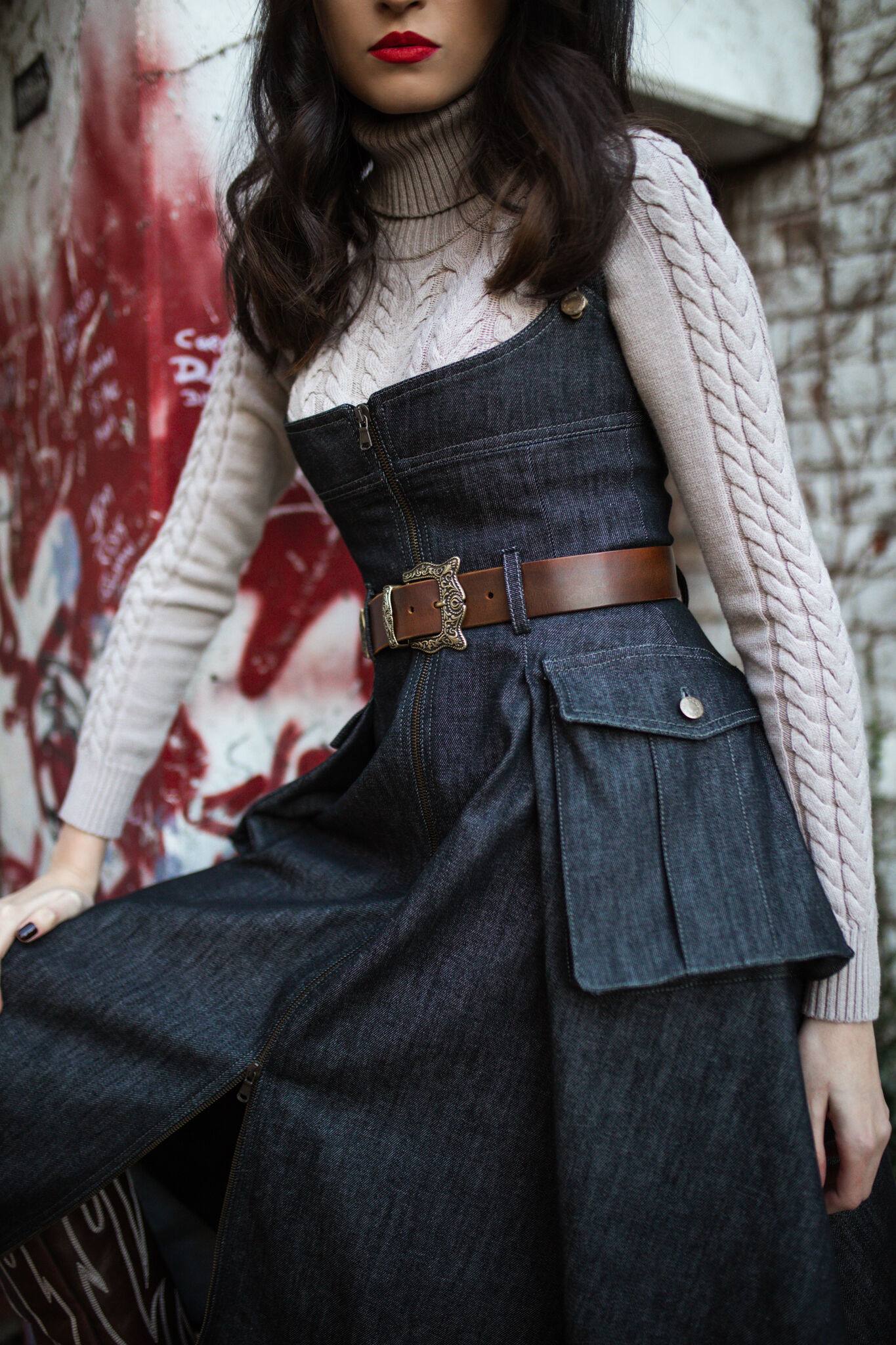 Denim dress with turtleneck new arrivals