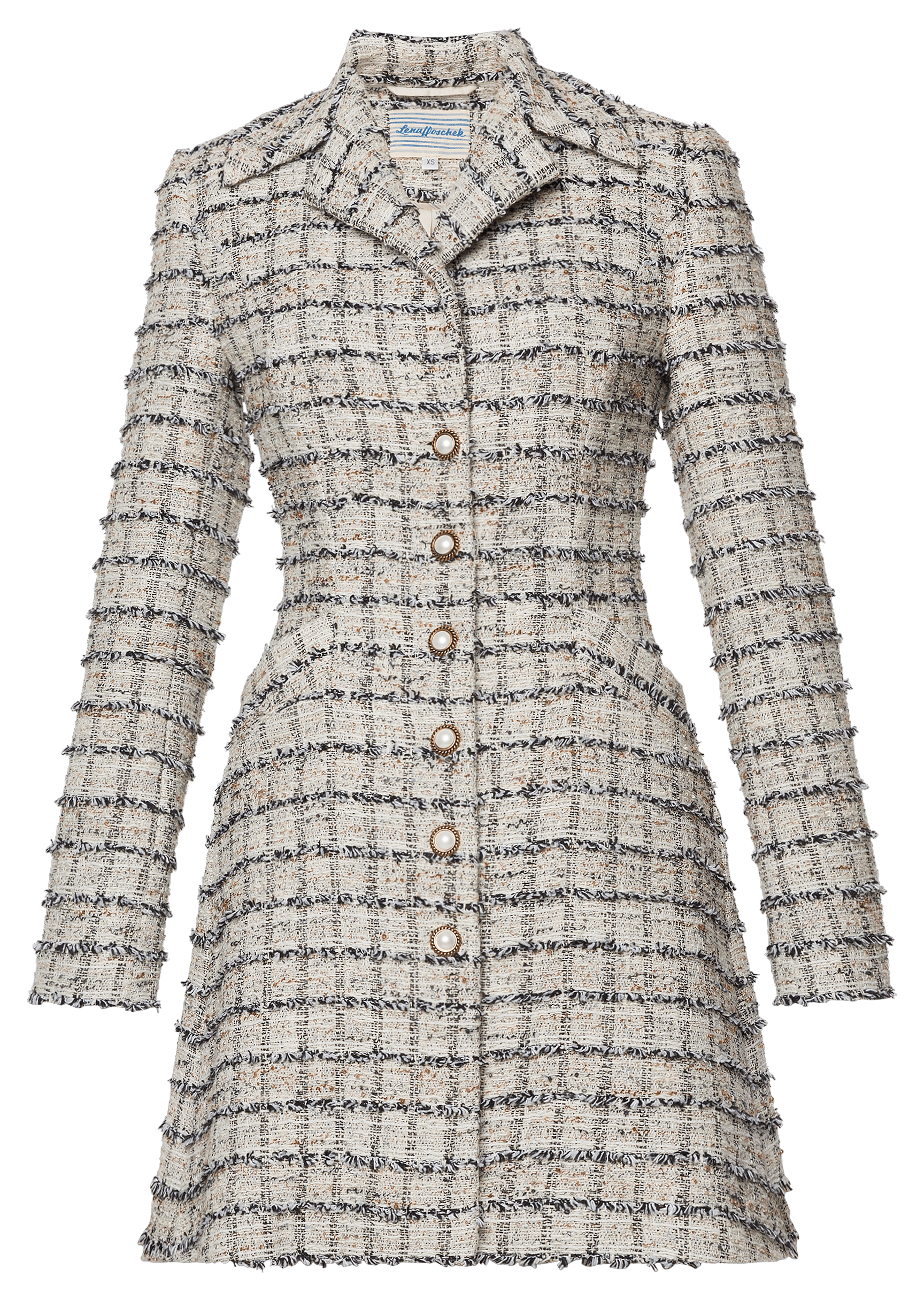 Tweed Long Blazer – Elegant Blazer with Fringe & Gold Buttons by