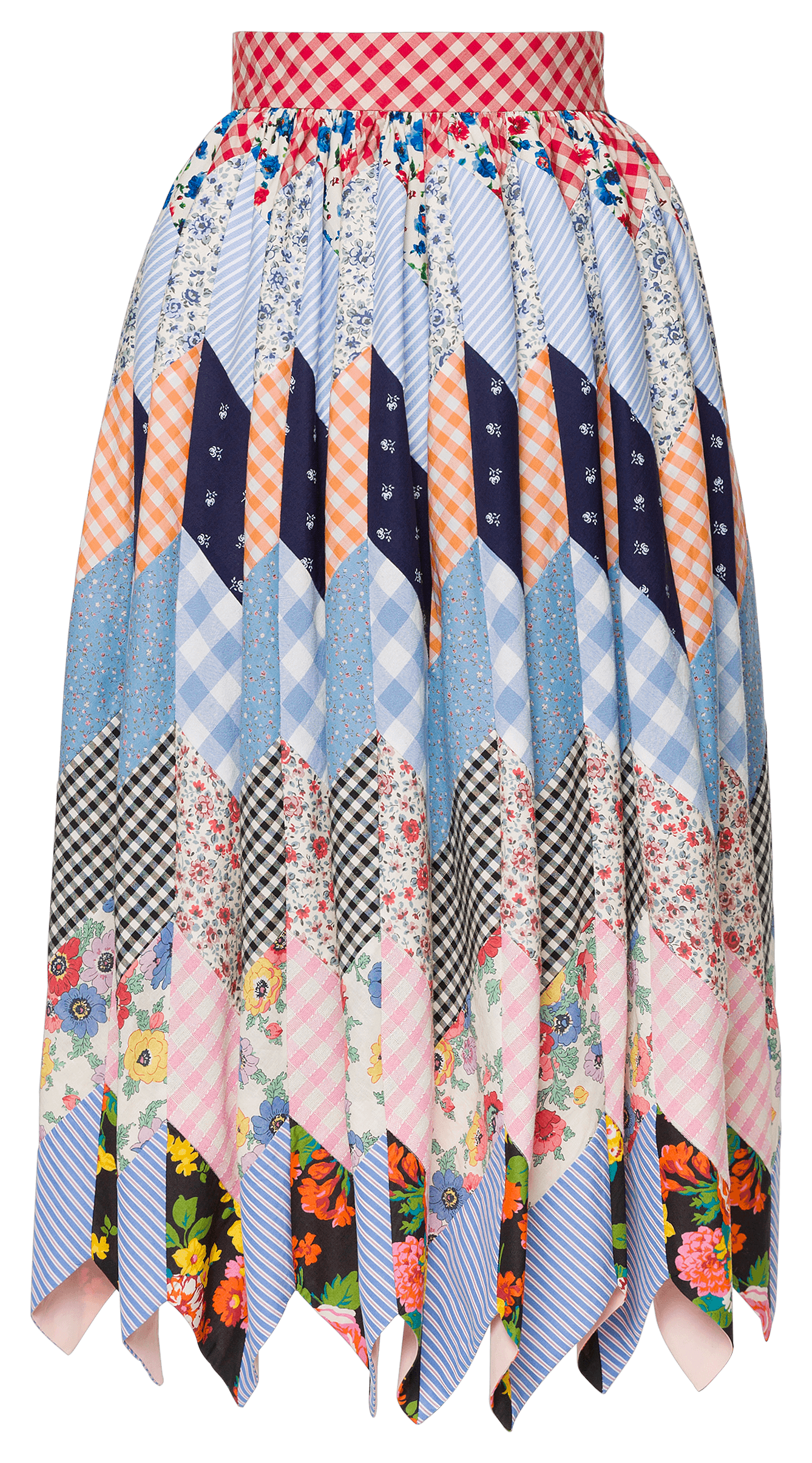 Long Patchwork Skirt - Boho Skirt with Mixed Patterns & High Waist